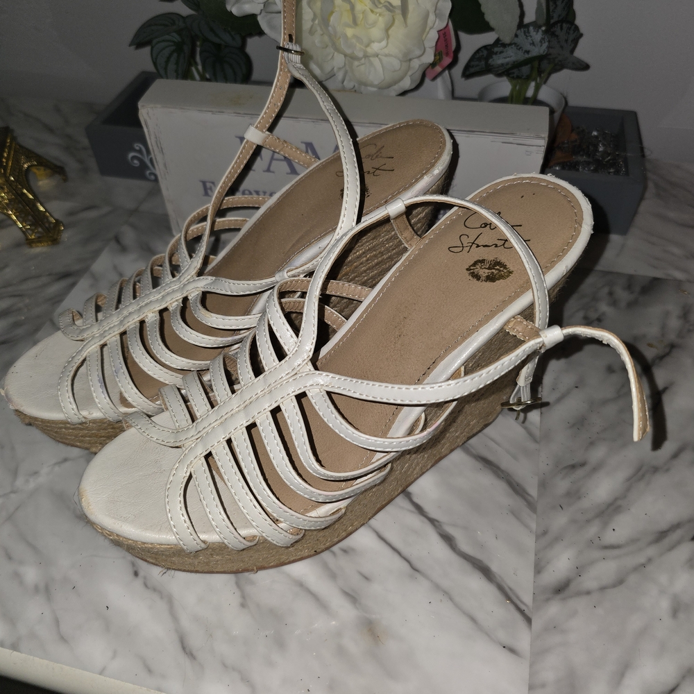 Elegant Cream Strappy Wedge Sandals